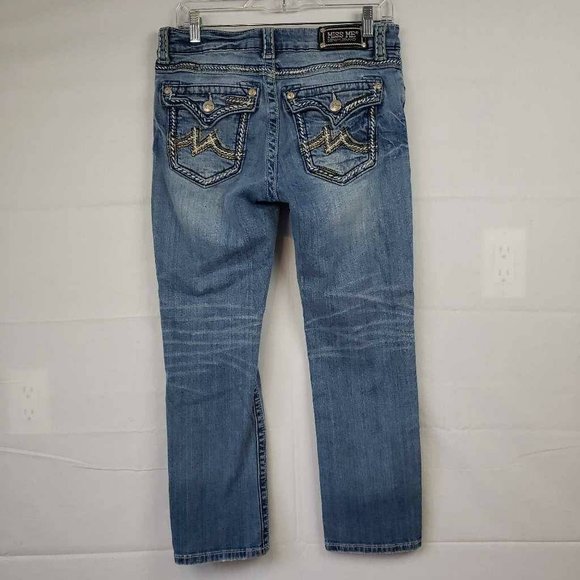 Miss Me Womens Boyfriend Capri Jeans Blue Distressed Medium Wash Mid Rise 28 - Picture 3 of 12